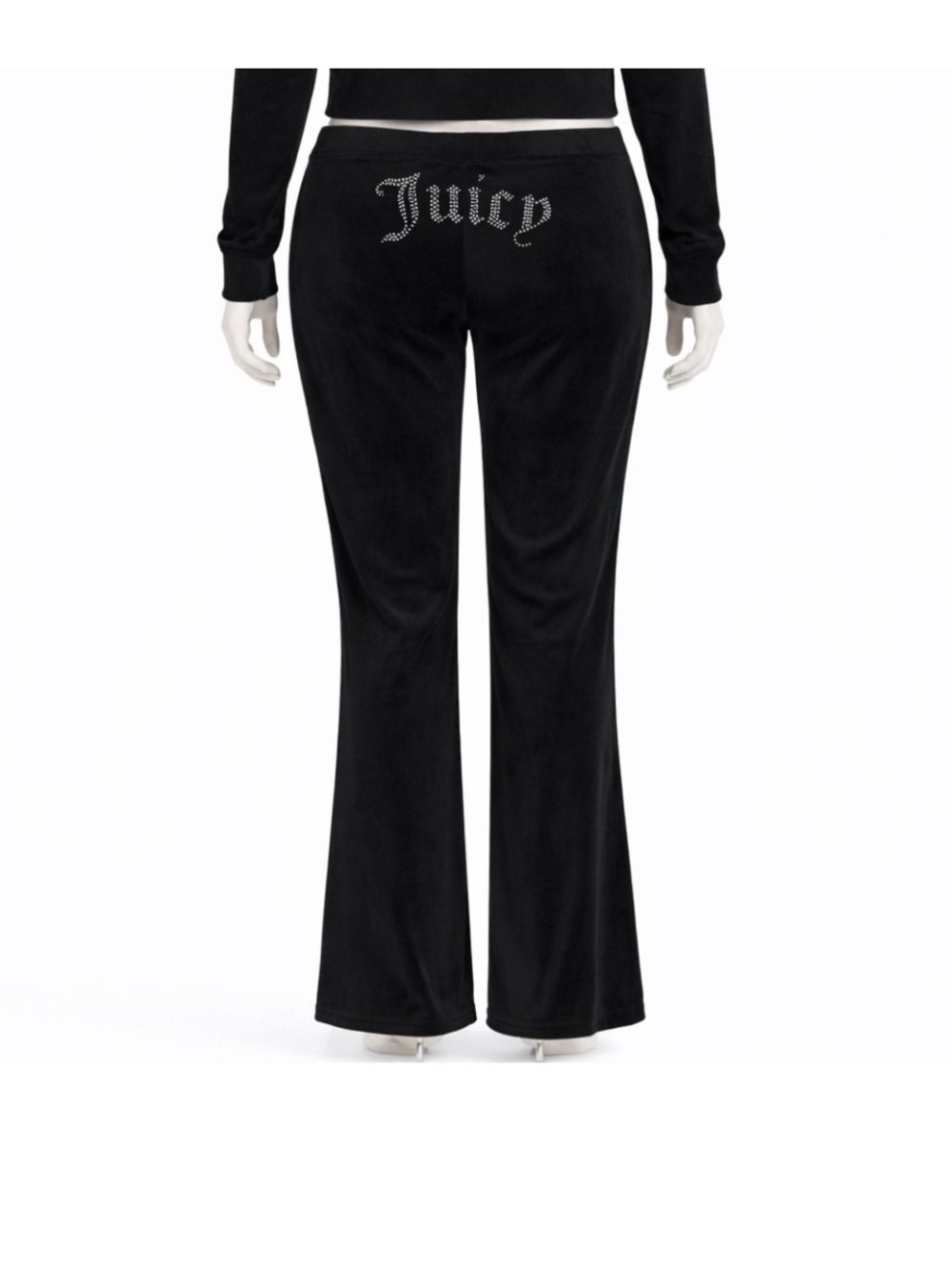 Juicy Couture Black Velour Flare Pants with Rhinestone Juicy Logo
